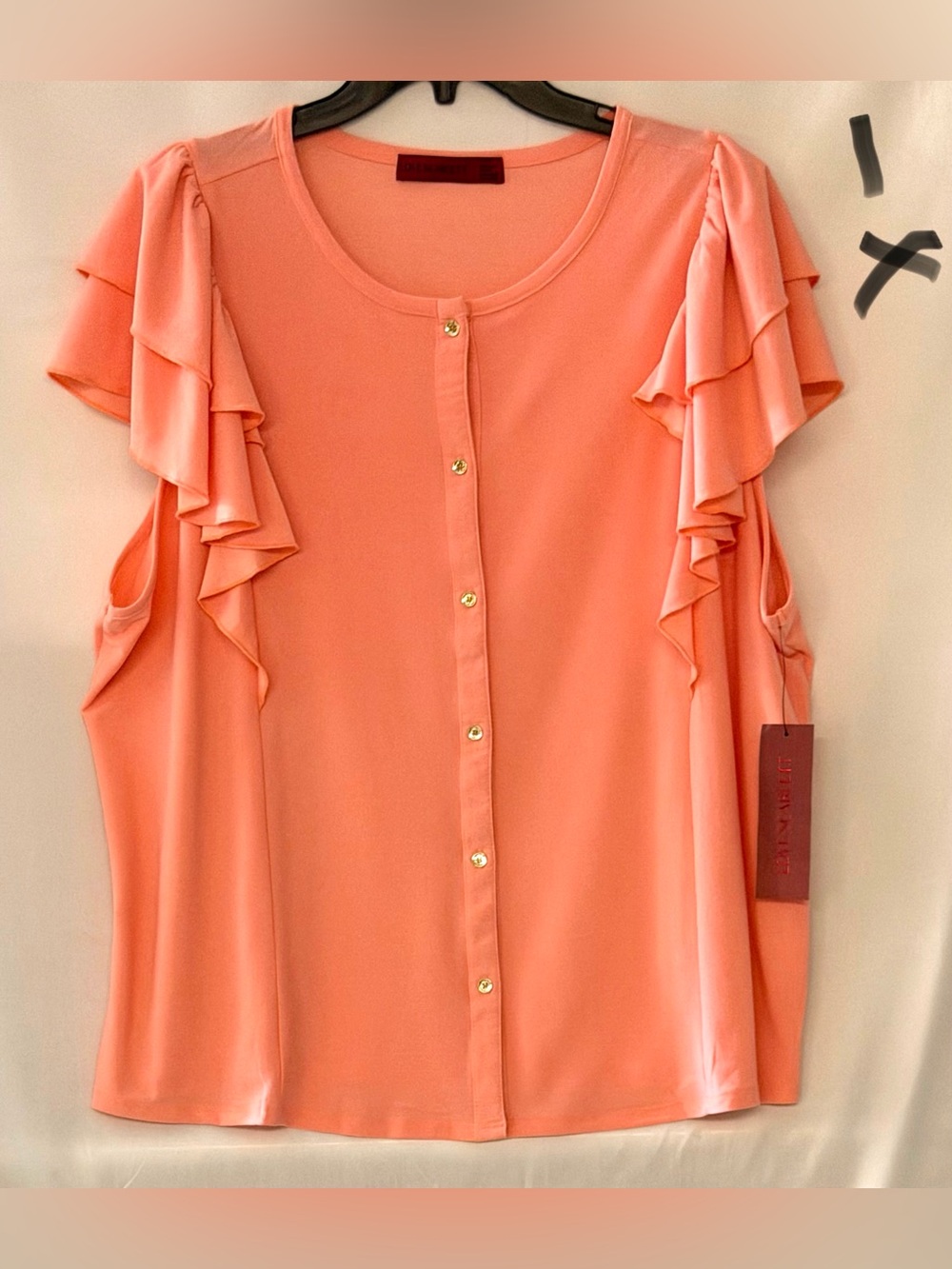 Ruffle Cold-Shoulder Blouse in Soft Coral by